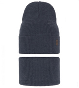 Zestaw dzianinowy prążkowany: czapka i komin,  Gradon, granatowy (01), rozm. 46-50 cm