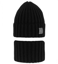 Czapka bez pompona i komin dla dziewczynki, Lusa, czarny, 52-54 cm