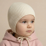 Czapka jesienna/wiosenna dla dziewczynki, dzianina Merino, Rotella, kremowa, 48-52 cm