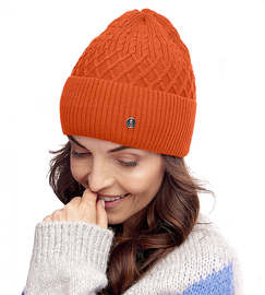 Czapka zimowa damska, wełniana 50% z polarem, Kaoma, pomarańczowa, 56-59 cm