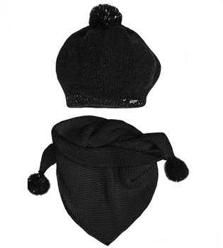 Komplet zimowy dla dziewczynki, beret i chusta, Pedra, czarny, 46-50 cm