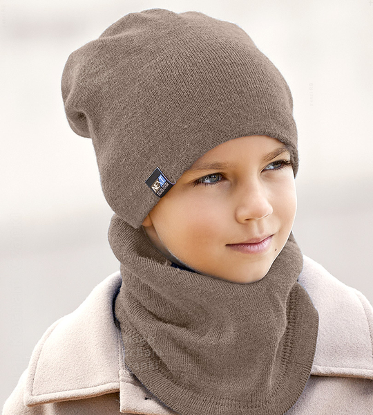 Zimowa czapka i komin, sportowy komplet dla chłopca, Creation, dwustronny, czarny + kakaowy, 50-55 cm