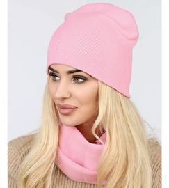 Czapka i komin damski, komplet jesienny, Fabrina, jasny róż, 55-60 cm