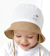 Kapelusz muślinowy dla chłopca, wiązany, na lato, biały + kamel, Miphyc, 46-48 cm