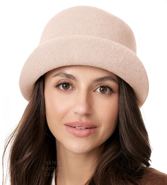 Kapelusz damski zimowy, wełniany, Demeter, beżowo-różowy, 55-56 cm