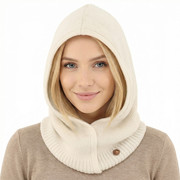 Balaklawa, komin z kapturem z wełny merino i kaszmiru, Rikana, kremowa, 55-62 cm
