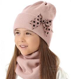 Czapka zimowa i komin dla dziewczynki, Lovilet, brudny róż, 52-56 cm
