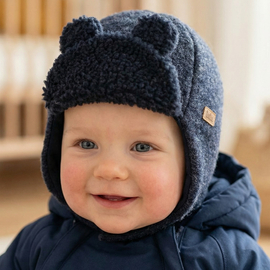 Czapka wełniana dla chłopca, na zimę, Ingero, granatowa, 44-46 cm