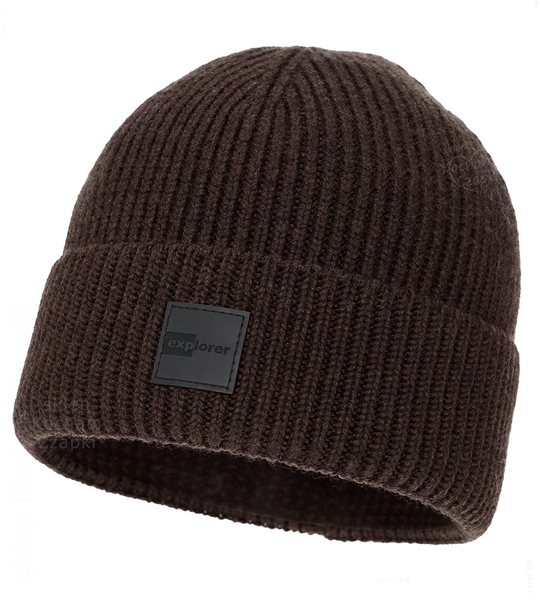 Czapka zimowa męska, wełniana, 100% merino, Rionos, brązowa, 56-59 cm