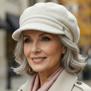 Kaszkiet damski, czapka z daszkiem na zimę, Dafne, śmietankowy, 56-58 cm