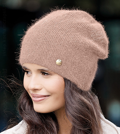 Czapka zimowa damska z angorą, Britima, nude, 55-58 cm