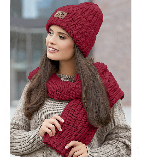 Czapka i szalik damski, Gonnesa, bordowy, 