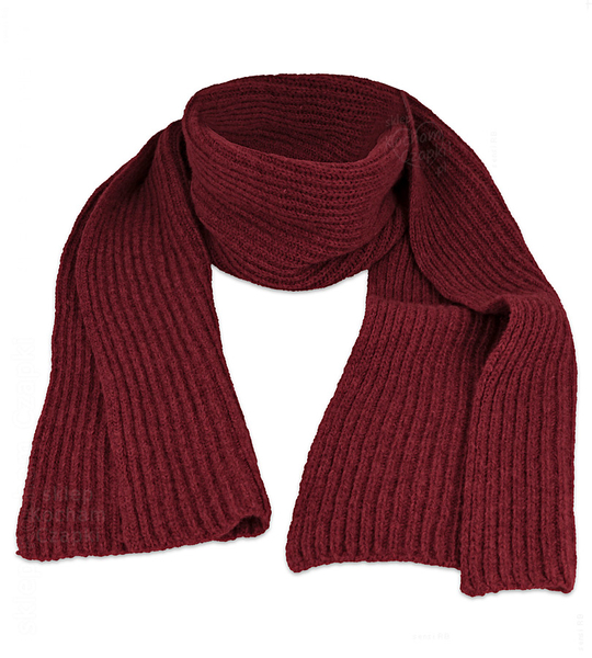 Szalik damski, wełniany, w prążek, P25093, bordowy