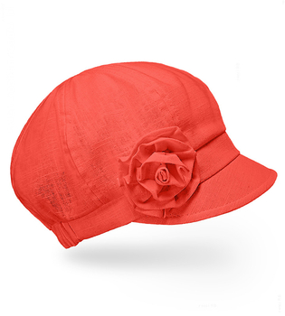 Kaszkiet damski na lato, lniany, czerwony, 55-57 cm