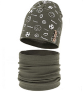 Czapka i komin dla chłopca, komplet wiosenny/jesienny, Loapo, khaki, 48-50 cm