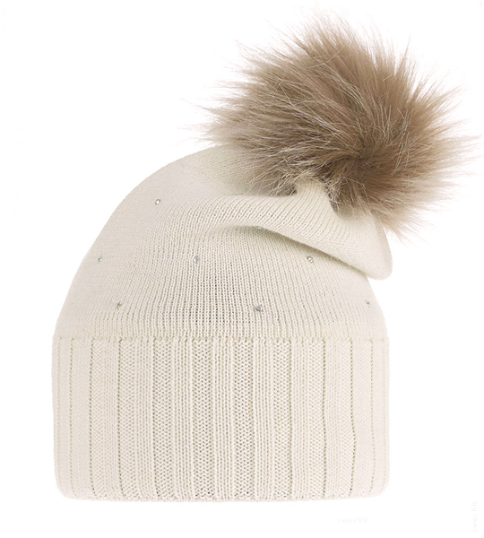Czapka zimowa damska, z wełną merino, Lamga, kremowy, 55-60 cm	