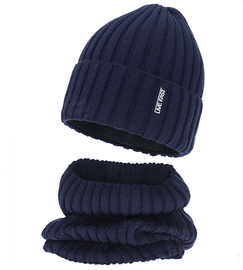 Czapka i komin dla chłopca, merino 50%, Nabasco, granatowy, 50-52 cm