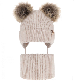 Czapka zimowa i komin z wełny merino, dla dziewczynki, jasny beżowy (10), Lisvia, 46-48 cm
