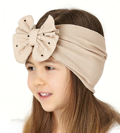 Opaska dla dziewczynki, szeroka z kokardą, bawełniana, beżowa, 46-49 cm
