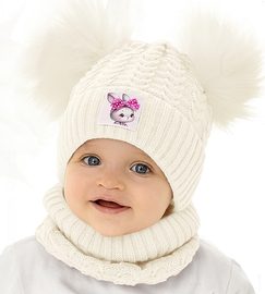 Czapka zimowa i komin dla dziewczynki, Simea, śmietankowy, 46-48 cm