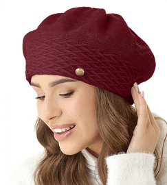 Czapka damska zimowa, beret, Ituana, bordowy, 55-57cm