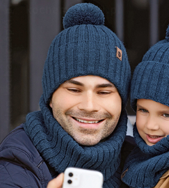 Modna czapka i komin zimowy męski, Peder, niebieski, 56-60 cm