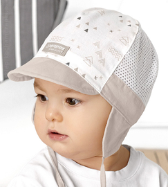 Czapka na lato dla chłopca, z siateczką, wiązana, Vlendo, biały + szary/beżowy, 48-50 cm