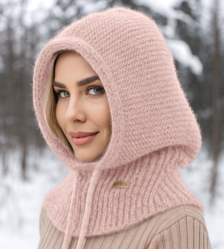 Kaptur damski, kominiarka damska, komin z kapturem, Valdia, brudny róż, 54-60 cm