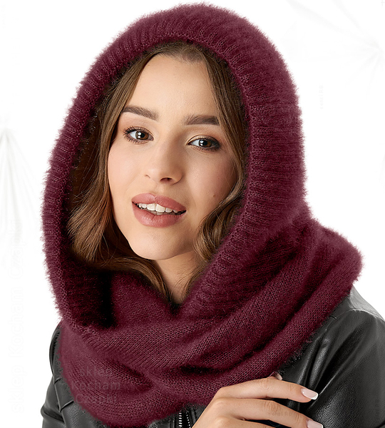 Komin z kapturem damski, kominiarka damska, Onaasi, bordowy, 55-62 cm