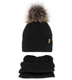 Czapka i komin merino dla dziewczynki, polar, Rimabel, czarny, 51-53 cm