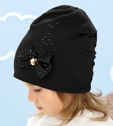 Czapka wiosenna/jesienna, dziewczęca, elegancka, Limena, czarna, 52-54 cm
