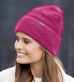 Czapka zimowa, damska, Mollie, róż ciemny, angora, 54-56 cm