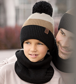Czapka zimowa z kominem dla chłopca, Gutwin, czarny + beż, 53-56 cm