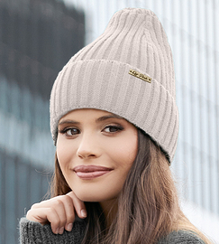 Wełniana czapka damska, Sovija, szaro-beżowy, 55-58 cm