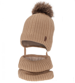 Czapka i komin dla chłopca, z wełną merino, Gonzo, camel , 44-46 cm