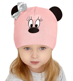 Czapka wiosenna/jesienna dla dziewczynki, brzoskwiniowa, Miszka, 48-52 cm