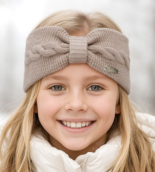 Opaska z wełny merino i kaszmiru dla dziewczynki, Venicia, beżowy, 50-53 