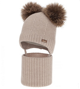 Czapka i komin dla chłopca, komplet 100% merino, podszewka z wełny merino, Mullio, beżowy, 44-46 cm