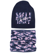 Czapka i komin dla dziewczynki, komplet wiosenny-jesienny, granatowy, Lindita, 49-52 cm