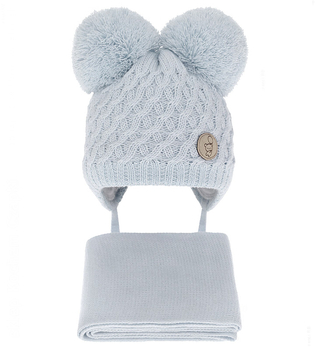Zimowa czapka i szalik dla noworodka, niebieski blady, Olanso, 40-42 cm