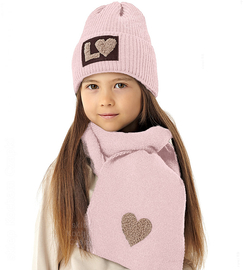 Komplet zimowy dla dziewczynki: czapka i szalik, Elwira, różowy, 52-56 cm