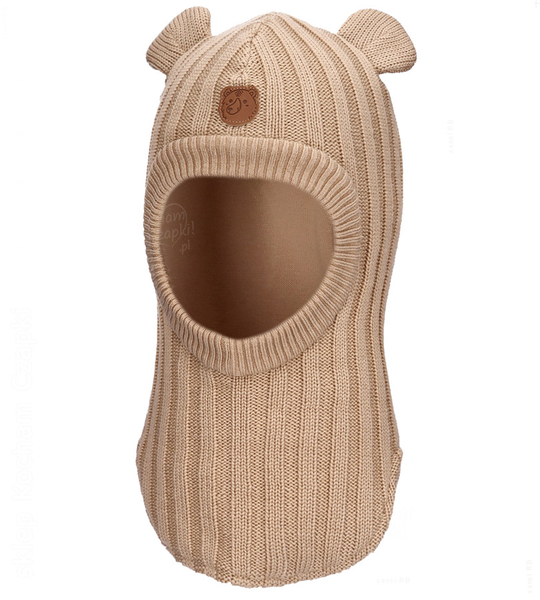 Kominiarka merino, zimowa dla dziecka, Elodre, beżowy piaskowy, 46-50 cm