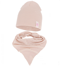 Czapka i chusta dla dziewczynki, na wiosnę / jesień, komplet dzianinowy, Nabche, nude, 46-49 cm