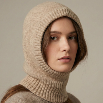 Kaptur balaclava z wełny Merino i Kaszmiru, beżowa, 55-58 cm