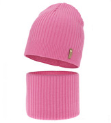 Czapka i komin merino, jesienny/wiosenny komplet, 100% merino, Siechel, różowy, 54-56 cm