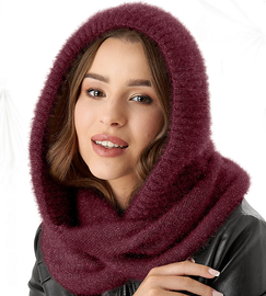 Komin z kapturem damski, kominiarka damska, Onaasi, bordowy, 55-62 cm