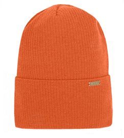 Czapka damska wełniana z podszewką, prążek, pomarańczowa, Hilda, 54-57 cm