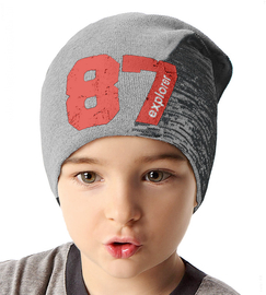 Czapka wiosenna/jesienna dla chłopca, Explorer, szary + czerwony, 52-54 cm