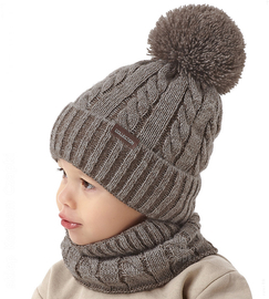 Czapka zimowa z kominem dla chłopca, Enmiel, beżowy melanż, 50-53 cm