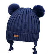 Czapka merino dla chłopca, zimowa z pomponami, Kamino, granatowa, 44-46 cm